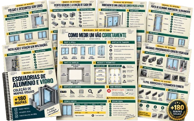 +180 Mapas Visuais de Esquadrias de Alumínio e Vidro — material visual para profissionais