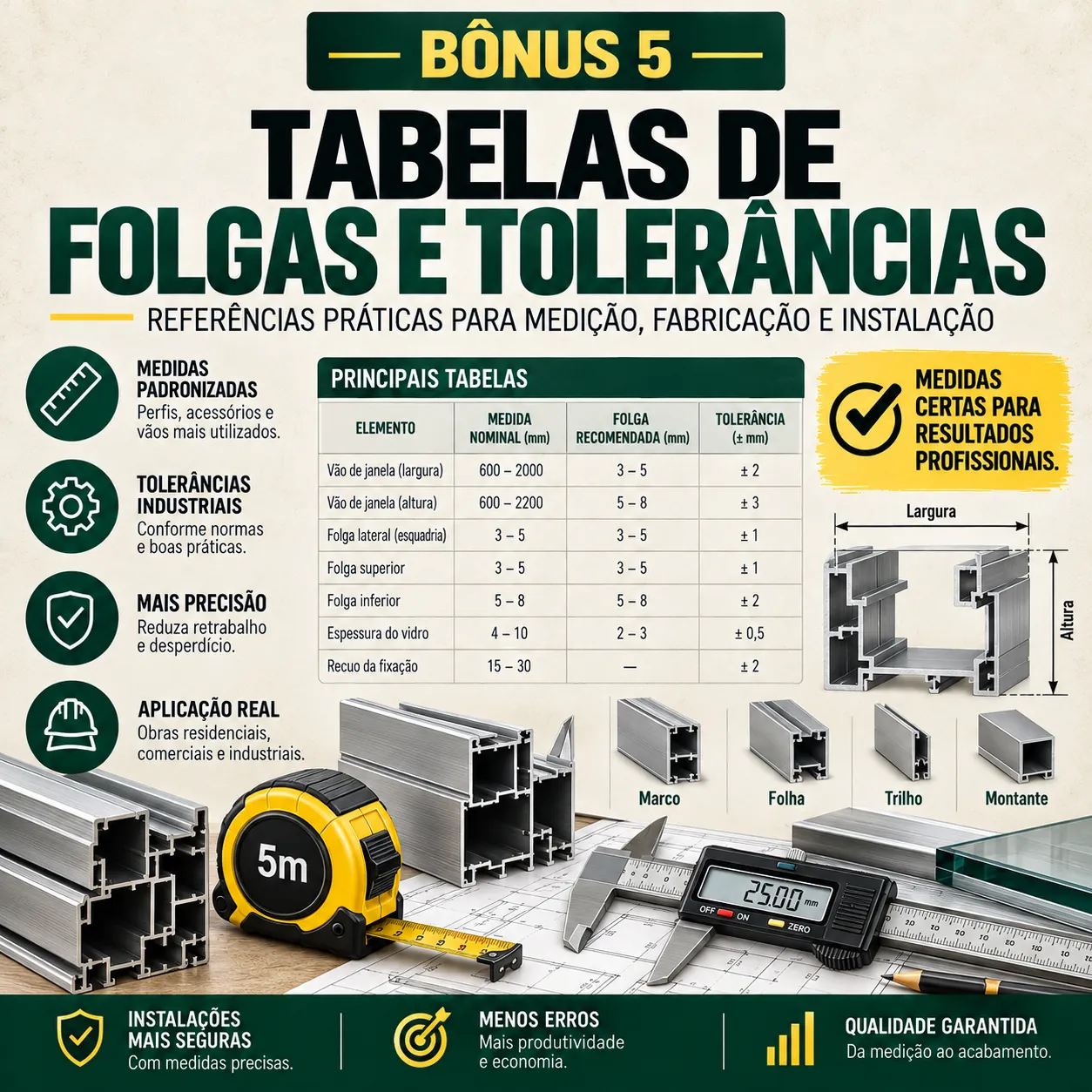 Tabelas de folgas e tolerâncias